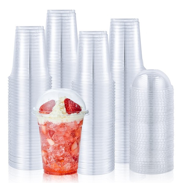 Lilymicky [100 Sets 12 oz Clear Plastic Cups With Dome Lids, Disposable Plastic Drinking Cups, 12 oz Parfait Cups for Ice Coffee, Smoothie, Bubble Boba