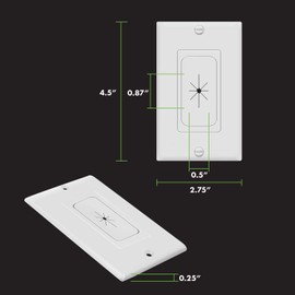 TOPGREENER Flexible Rubber Wall Grommet Insert with Decorator Wall Plate, Pass Through Plate for Low-Voltage Cables, Size 1-Gang 4.50" x 2.75," Polycarbonate Thermoplastic, TG8901-2PCS, White, 2 Pack