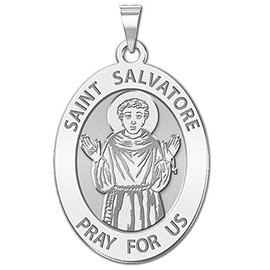 PicturesOnGold.com Saint Salvatore Religious Medal Oval - 2/3 X 3/4 Inch Size of Nickel, Sterling Silver