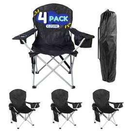 EZONE Set of 4 Camping Chairs with Built-in Ice Cooler, Portable Chair, Storage Pocket, Cup Holder, and Carry Bag Perfect for Camping, Tailgating, Fishing, Beach, and Lawn (4, Black)