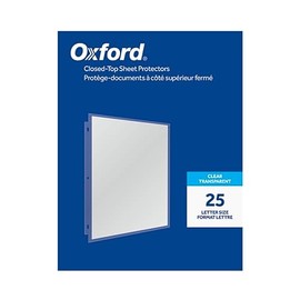 Oxford Sheet Protectors, Closed Top, Top Loading with Tuck-in Flap, Reinforced 3-Hole Punch, Clear, 25 per Pack