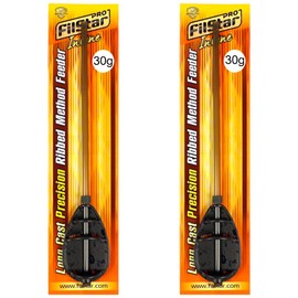 PRO FILSTAR Inline Long Cast Method Feeder Set 2 x 30 g Feeder - Ribbed Feeder - Carp Fishing Assembly - Carp Fishing Accessories - Carp Fishing - Ground Fishing - Fishing Accessories for Feeder Rod