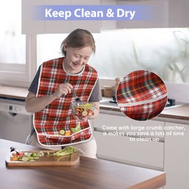 LoLosue 3Pcs Adult Bibs for Seniors Elderly, Men, Women, Reusable Adult Bibs for Eating, Washable Waterproof Mealtime Clothing Protectors with Crumb Catcher