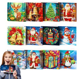 Norhogo 12 Pieces Diamond Painting Cards Christmas, 5D DIY Diamond Painting Christmas Greeting Cards, Diamond Painting Christmas Cards, Diamond Painting Greeting Cards for Friends and Family