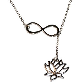 Chandria's Treasures Lotus Flower Infinity Lariat Necklace Silver Plated - Holiday Sale