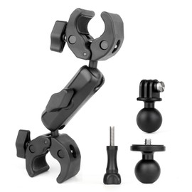 SOONSUN Double Clamp with 2-Pack 1'' Ball Adapter, Umbrella Clamp for Chair, Desk, Tripod, Stroller, Camera Mount for Insta360, GoPro, Osmo Action, DSLR, Compatible with RAM Mount B Size Socket Arm