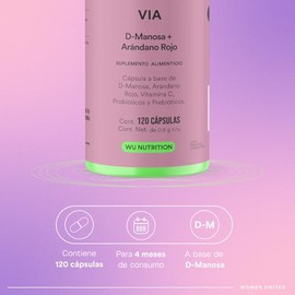 Nutrition Via Manosa Extracto Arándano Rojo Pacs Probióticos Prebióticos Lactowise Vitamina Zinc Salud Tracto Urinario 120 Cápsulas Meses Consumo