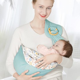 SONARIN Baby Sling, Soft Cotton Baby Carrier, Baby Carrier System, Sling Nursing Cover with Adjustable Rings for Newborn Baby up to 15 kg (Green Deer)