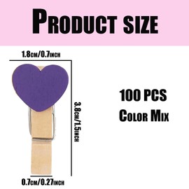 100 Pcs Mini Pegs,Colorful Wooden Clothespins Wood Heart Shape 3.5cm Display Clips Wooden Clothespins Photo Paper Mini Pegs,for Hanging Photos Memo Wedding Party Diy Craft Decoration