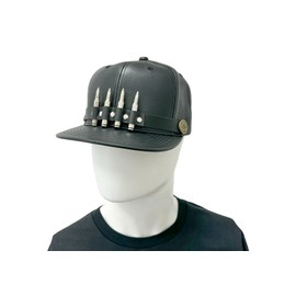 Unbranded Black Leather Baseball Cap Hat 4 Nickel  Bullets Adjustable Faux Leather Vegan