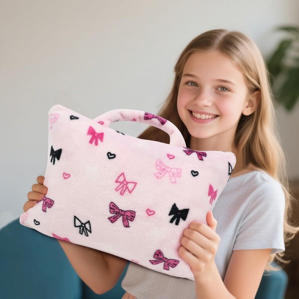 VigorSpring Kids Travel Pillow and Blanket Set, Pink with Bow