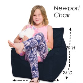Posh Creations Structured Comfy Bean Bag Chair for Gaming, Reading, and Watching TV, Newport Chair, Microsuede - Navy Blue