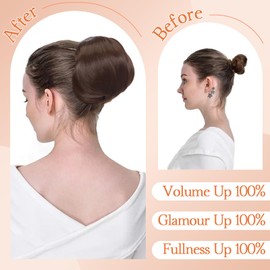 Benehair Drawstring Hair Bun Extensions 6 Inch Straight Short Ponytail Hairpiece Hair Buns Scrunchies Synthetic Soft Natural Black Hair Piece for Women (Natural Black, 80g)