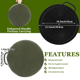 2 Pcs 5 Gallon Bucket Seats Bucket Lid, 360 Degree Swivel Bucket Seat 2 Inch Thick Green Padded Cushion Lid Ice Fishing Bucket Seat for Dove Duck Hunting Fishing Baseball Gardening and Camping Outdoor