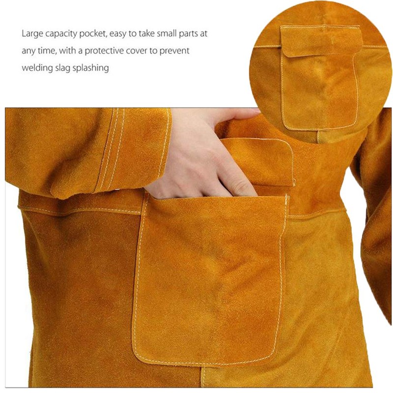 Jewboer Leather Welding Apron with Sleeve,Heavy Duty Welding Jacket,Heat Flame