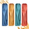 Reusable Travel Utensils Set with Case, 4 Sets Wheat Straw