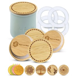 4-12 La Fermiere Yogurt Jar Lids | Choose a Pattern | Made of Bamboo Wood with Food Grade Silicone Sealing Ring or Made of Foodgrade Silicone. Durable, Food-Safe, Airtight Fit - 4pcs Leaves Ring.