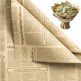 WRAPAHOLIC 20 Sheets Kraft Flower Wrapping Paper - 19.6 x 27.5 inch Retro Blue Lettering Floral Bouquet Wrapping, Florist Supplies Packaging Paper for Wedding Birthday Gift DIY