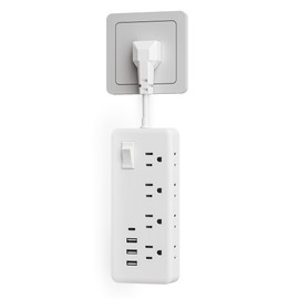 12 in 1 Power Outlet with 8 AC Outlets, 3 USB Ports and 1 Type-C Interface, Short Line Design, Overload Protection, Main Switch Design, Standard US Plug for Office, Home and Travel (White)