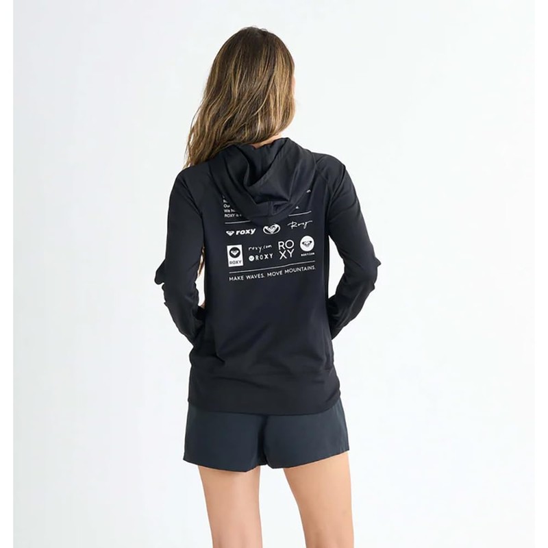 Roxy Historical Logo Hoody Women's Rash Guard, Black, L