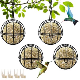 Pack of 4 Chit Ball Holder, Bird Feeder for Hanging, Metal Bird Feeder with S-shaped Hooks, Feeder for Wild Birds, Garden, Sparrows, Robins, Black