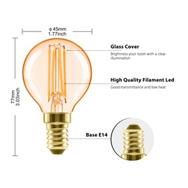 LVWIT LVWIT 4W Vintage E14 LED Golfball Filament Bulb Screw,E14 Edison Mini Golfball Bulb 35W Equivalent,410LM,2400K Warm White E14 Led GLS Bulbs,220-240V,45 * 77MM,Non-Dimmable (6 pcs)