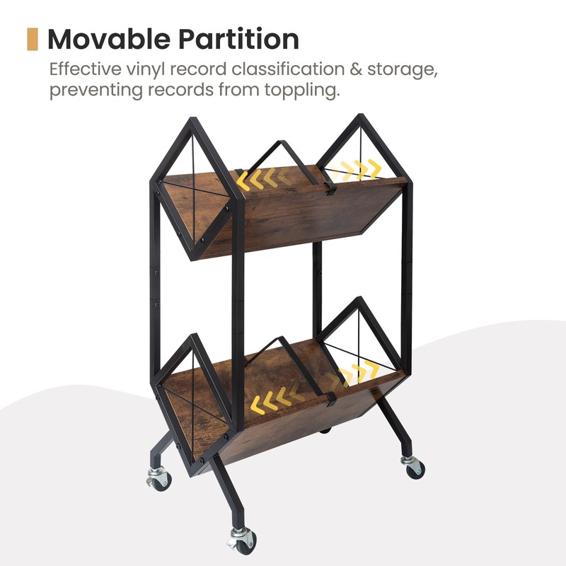SwaaVee Vinyl Record Storage Holder with Wheels, 2-Tier Record Holder
