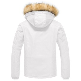 Pursky Men Snow Jacket Snowboarding Jackets Winter Ski with Pockets Fleece Lining Detachable Hood Water Resistant Snowboard White 2XL