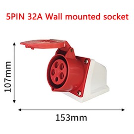 ExcInter 5PIN 32A Wall mounted socket Industrial Plug Sockets 2P+E Weatherproof IP44 Camping Caravan Industrial