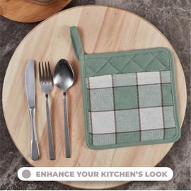 MyHome Country Pot Holder Square, Heat Resistant Oven Gloves, Cotton Oven Gloves, Pot Lid Holder, Pot Holder for Kitchen, Cotton, Toscana, Green, 20 x 20 cm