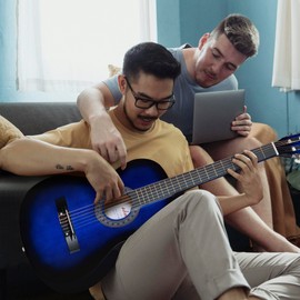 ADM Beginner Acoustic Classical Guitar 38 Inch Nylon Strings Wooden Guitar Bundle Kit for Kid Boy Girl Student Youth Guitarra Online Lessons with Gig Bag, Strap, Tuner, Strings, Blue