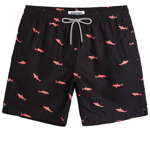 MaaMgic Men's Short Swim Trunks,Slim Fit Quick Dry Board Shorts with Mesh Lining,Black Shark,Medium