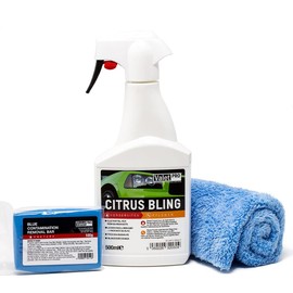detailmate Set for professional paint cleaning from ValetPro cleaning clay blue, hard 100 g + Valet Pro lubricant citrus bling microfibre cloth guide for use