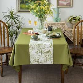 Table Cloth and Runner Sets,Classic Olive Green Leaves Design Printed Fabric Decorative Rectangle/Oblong Tablecloth and Tablerunner set of 2 Farmhouse Dining Patio Table Kitchen Decor 55x102 Inches