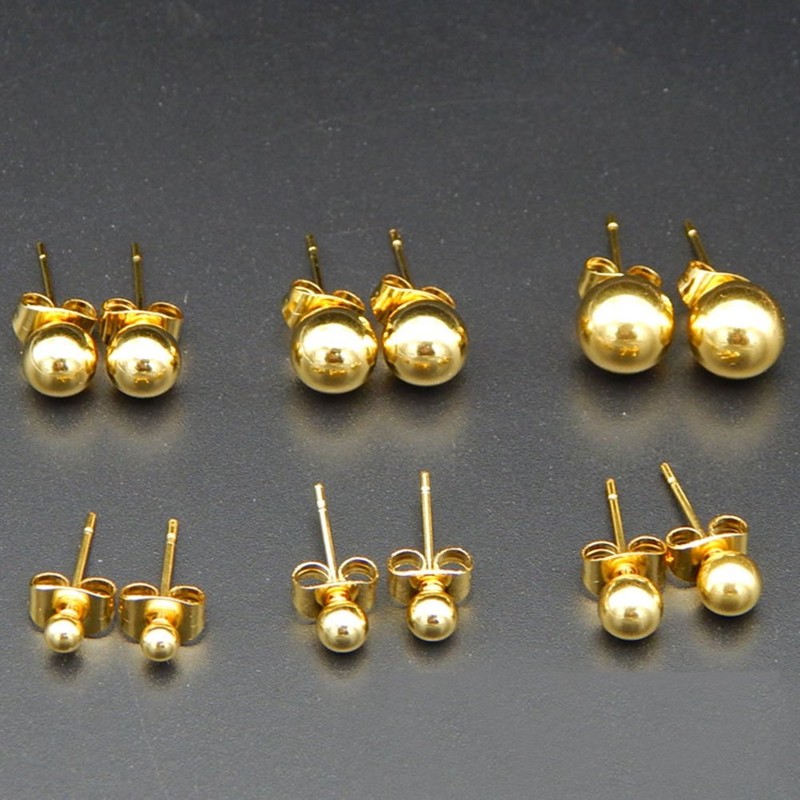 Goldenchen 14K Real Yellow Gold Plated 3mm/4mm/5mm/6mm/7mm/8mm Round Ball Stud