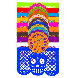 Super Value Depot Dia de Muertos / Día de los Muertos, 30 Frontales y 10 pequeños manteles individuales redondos, decoración de altar de Ofrendas, papel picado mexicano.