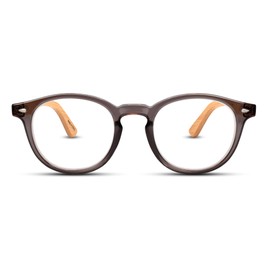 Gray Retro Bamboo Frame Round Reading Glasses for Women & Men with Sturdy Made - Spring Hinges Readers for Women & Men - Trendy for all Face Shapes High End Fashion Reader Glasses - Cheaters 1.75