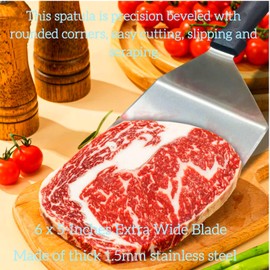 Cyoufine Extra Wide Spatula, Large Metal Spatula Heavy Duty Stainless Steel Spatulas Turner Flipper with Beveled Edges for Skillets, Grills, Pancake Flipper, Smash Burgers, 6 x 5-Inches Blade