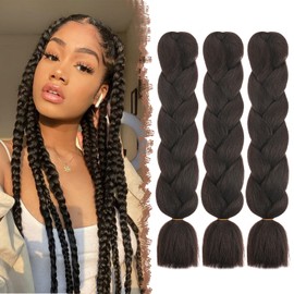 FESHFEN Braiding Hair Extensions, 3 PCS Natural Black Jumbo Crochet Braids Hair Synthetic Soft Braiding Hair Extension for Twist Crochet Braids 60cm