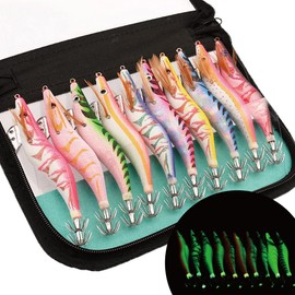 Egi Set, No. 5, Squid Fishing, Egg, Set of 10, Bait Tree, Egging, Gimmick, Luminous Egi Case, Case Included, Fishing