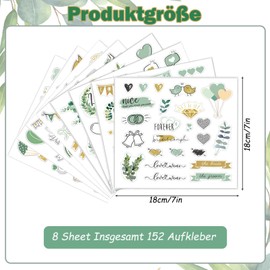 8 x Stickers Wedding Guest Book Stickers Wedding Photo Album Stickers Scrapbooking Eucalyptus Green Vintage Love Stickers for Guest Book Photo Album Guest Gifts Wedding Decoration