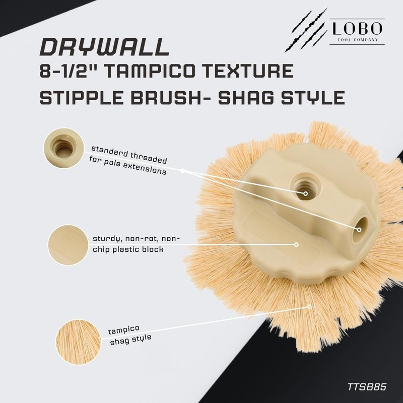 Lobo Tools 8-1/2" Tampico Shag Style Drywall Stipple Brush –