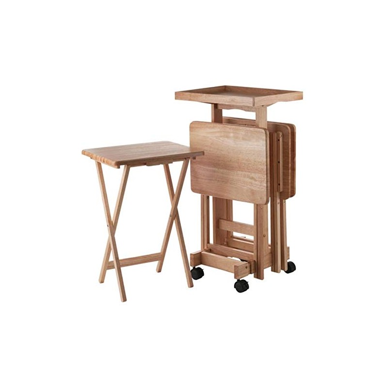 Ergode 5-Piece Natural Wood Folding Snack Table Set with Rolling