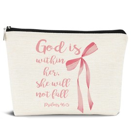 Dejfel Coquette Pink Bow Makeup Bag,Preppy Cosmetic Bags Zipper Pouch Travel Toiletry Bag Aesthetic for Teen Girls Gifts,Gift for Coquette Birthday Party Girls Travel Storage Accessories