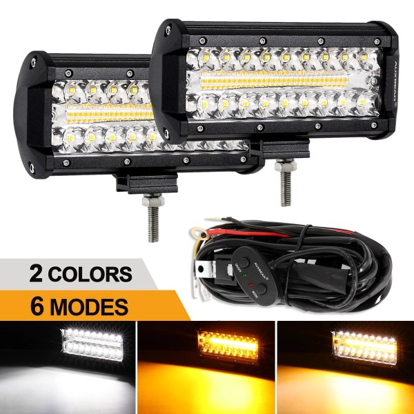 AUXBEAM Pair 7" LED Light Bar 6Modes Strobe Pod Offroad
