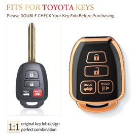 OFFCURVE Key Fob Cover for Toyota, Car Key Case for Toyota Corolla 2014 2015 2016 2017 2018 2019 Camry 2014-2017 Tacoma 2016-2018 Car Smart Key Accessories Holder Protector, Black Gold