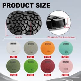 DT-DIATOOL 9 x Grit 1500 Diamond Polishing Pads with Resin Bond for Concrete Cement Terrazzo Flooring 4" Diameter 100mm