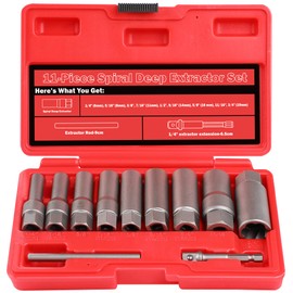 UYECOVE 11-Pcs Spiral Deep Bolt Extractor Set, Stripped Bolt Remover Lug Nut Extractor Set, Stripped Lug Nut Remover for Broken Damaged Rounded-Off Bolts, Nuts, Bolts, Studs, Fittings, Threaded Tubes