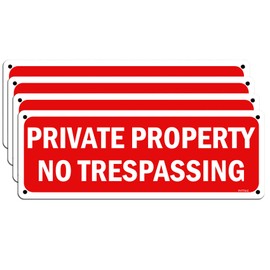 PHTTULE Private Property Sign No Trespassing 4 Pack, 10 x 3.5 inches Sturdy Rust Free Waterproof and No Fade Aluminum Sign for Home and Business