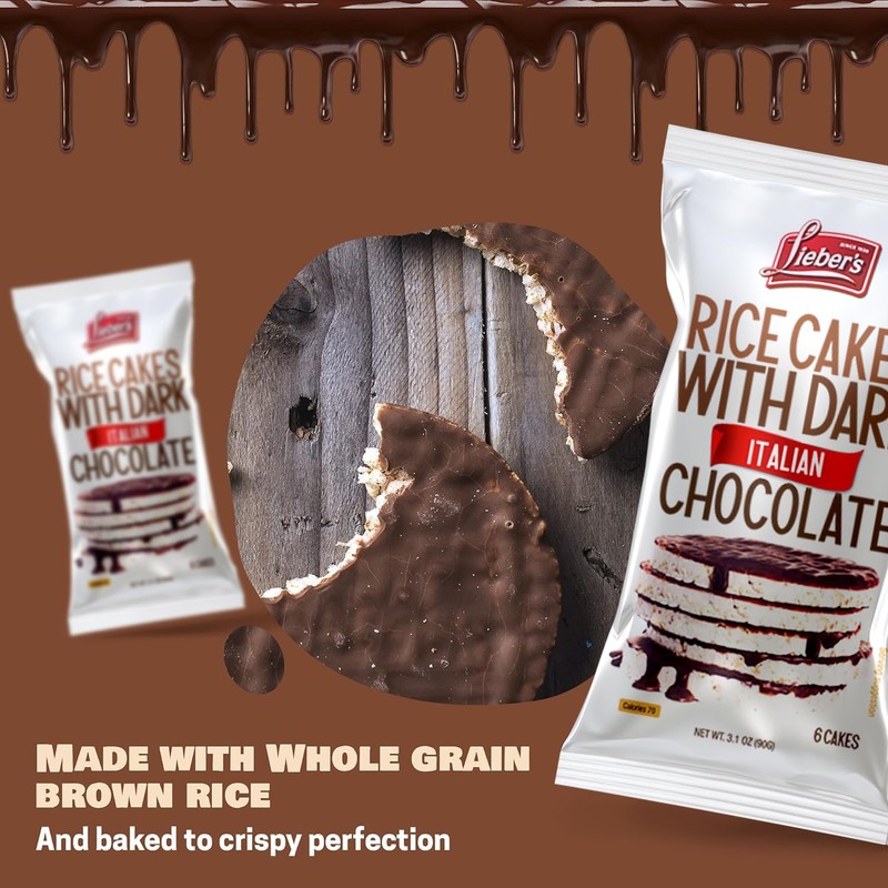 LIEBERS Dark Italian Chocolate Rice Cakes, Kosher, Gluten Free, 6
